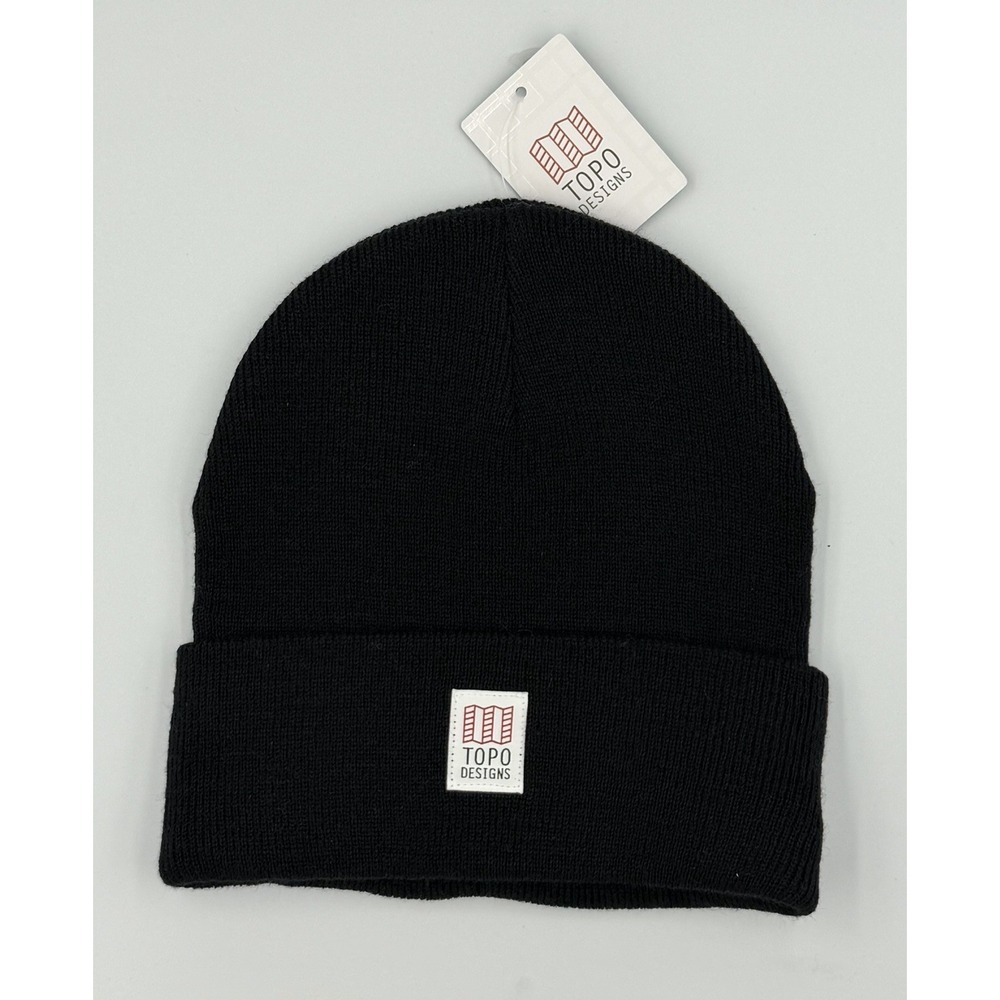 Topo Designs Wool Blend Beanie Black Hiking Outdoors One Size